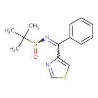 Chemical structure of (S)-2-methyl-N-[phenyl(1,3-thiazol-4-yl)methylidene]propane-2-sulfinamide - CSSB21332858463