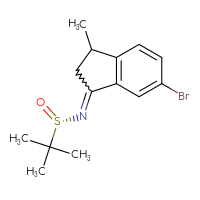 Chemical structure of (S)-N-(6-bromo-3-methyl-2,3-dihydro-1H-inden-1-ylidene)-2-methylpropane-2-sulfinamide - CSSB21332858490