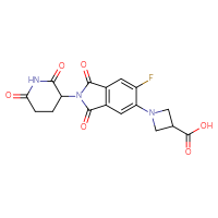 Chemical structure of 1-[2-(2,6-dioxopiperidin-3-yl)-6-fluoro-1,3-dioxo-2,3-dihydro-1H-isoindol-5-yl]azetidine-3-carboxylic acid - CSSB14813049691