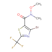 Chemical structure of 4-bromo-N-methoxy-N-methyl-2-(trifluoromethyl)-1,3-thiazole-5-carboxamide - CSSB02271960856