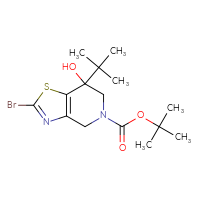 Chemical structure of tert-butyl 2-bromo-7-tert-butyl-7-hydroxy-4H,5H,6H,7H-[1,3]thiazolo[4,5-c]pyridine-5-carboxylate - CSSB21246281191
