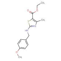 Chemical structure of ethyl 2-{[(4-methoxyphenyl)methyl]amino}-4-methyl-1,3-thiazole-5-carboxylate - CSSB02064381033
