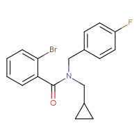 Chemical structure of 2-bromo-N-(cyclopropylmethyl)-N-[(4-fluorophenyl)methyl]benzamide - CSSB02122046164