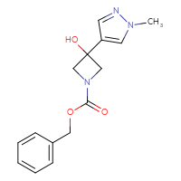 Chemical structure of benzyl 3-hydroxy-3-(1-methyl-1H-pyrazol-4-yl)azetidine-1-carboxylate - CSSB00153463420