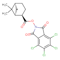 Chemical structure of 4,5,6,7-tetrachloro-1,3-dioxo-2,3-dihydro-1H-isoindol-2-yl (1S,2R,5S)-6,6-dimethylbicyclo[3.1.1]heptane-2-carboxylate - CSSB20269714740