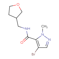 Chemical structure of 4-bromo-1-methyl-N-[(oxolan-3-yl)methyl]-1H-pyrazole-5-carboxamide - CSSB00018845058