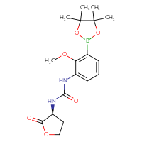 Chemical structure of 1-[2-methoxy-3-(4,4,5,5-tetramethyl-1,3,2-dioxaborolan-2-yl)phenyl]-3-[(3S)-2-oxooxolan-3-yl]urea - CSSB21332157503