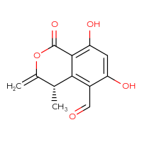 Chemical structure of (4S)-6,8-dihydroxy-4-methyl-3-methylidene-1-oxo-3,4-dihydro-1H-2-benzopyran-5-carbaldehyde - CSSB00159243668