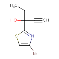 Chemical structure of 3-(4-bromo-1,3-thiazol-2-yl)pent-1-yn-3-ol - CSSB20843407725
