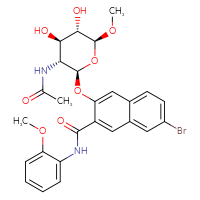 Chemical structure of 7-bromo-3-{[(2R,3R,4R,5S,6S)-3-acetamido-4,5-dihydroxy-6-methoxyoxan-2-yl]oxy}-N-(2-methoxyphenyl)naphthalene-2-carboxamide - CSSB14948336500