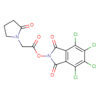 Chemical structure of 4,5,6,7-tetrachloro-1,3-dioxo-2,3-dihydro-1H-isoindol-2-yl 2-(2-oxopyrrolidin-1-yl)acetate - CSSB20269821510