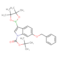 Chemical structure of tert-butyl 6-(benzyloxy)-3-(4,4,5,5-tetramethyl-1,3,2-dioxaborolan-2-yl)-1H-indole-1-carboxylate - CSSB00135383736