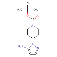 Chemical structure of tert-butyl 4-(5-amino-1H-pyrazol-1-yl)piperidine-1-carboxylate - CSSB00000023649