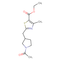 Chemical structure of ethyl 2-[(1-acetylpyrrolidin-3-yl)methyl]-4-methyl-1,3-thiazole-5-carboxylate - CSSB01265609084
