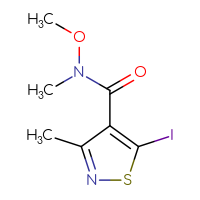 Chemical structure of 5-iodo-N-methoxy-N,3-dimethyl-1,2-thiazole-4-carboxamide - CSSB01148880631