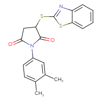 Chemical structure of 3-(1,3-benzothiazol-2-ylsulfanyl)-1-(3,4-dimethylphenyl)pyrrolidine-2,5-dione - CSSB00121677318