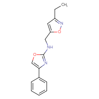 Chemical structure of N-[(3-ethyl-1,2-oxazol-5-yl)methyl]-4-phenyl-1,3-oxazol-2-amine - CSSB15145989443