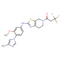 Chemical structure of 3,3,3-trifluoro-1-(2-{[3-methoxy-4-(4-methyl-1H-imidazol-1-yl)phenyl]amino}-4H,5H,6H,7H-[1,3]thiazolo[5,4-c]pyridin-5-yl)propan-1-one - CSSB00020637866