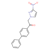 Chemical structure of 1-{[1,1'-biphenyl]-4-yl}-2-(3-nitro-1H-pyrazol-1-yl)ethan-1-one - CSSB06446556220