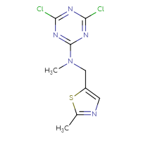 Chemical structure of 4,6-dichloro-N-methyl-N-[(2-methyl-1,3-thiazol-5-yl)methyl]-1,3,5-triazin-2-amine - CSSB00017895515