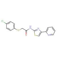 Chemical structure of 2-[(4-chlorophenyl)sulfanyl]-N-[4-(pyridin-2-yl)-1,3-thiazol-2-yl]acetamide - CSSB00105885887