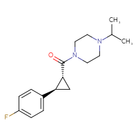 Chemical structure of 1-[(1R,2R)-2-(4-fluorophenyl)cyclopropanecarbonyl]-4-(propan-2-yl)piperazine - CSSB00104199651