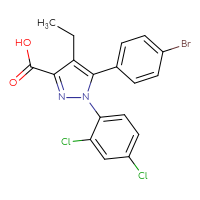 Chemical structure of 5-(4-bromophenyl)-1-(2,4-dichlorophenyl)-4-ethyl-1H-pyrazole-3-carboxylic acid - CSSB14831789906