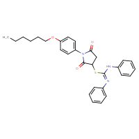 Chemical structure of (Z)-1-({1-[4-(hexyloxy)phenyl]-2,5-dioxopyrrolidin-3-yl}sulfanyl)-N,N'-diphenylmethanimidamide - CSSB00160254294