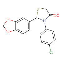 Chemical structure of 2-(2H-1,3-benzodioxol-5-yl)-3-(4-chlorophenyl)-1,3-thiazolidin-4-one - CSSB00132673882