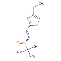 Chemical structure of (R)-N-[(4-ethyl-1,3-thiazol-2-yl)methylidene]-2-methylpropane-2-sulfinamide - CSSB20527729485