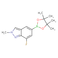 Chemical structure of 7-fluoro-2-methyl-5-(4,4,5,5-tetramethyl-1,3,2-dioxaborolan-2-yl)-2H-indazole - CSSB00153395113
