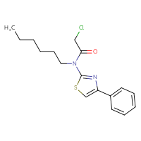 Chemical structure of 2-chloro-N-hexyl-N-(4-phenyl-1,3-thiazol-2-yl)acetamide - CSSB00000684204