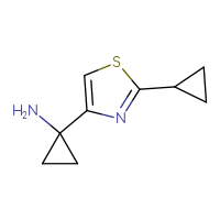 Chemical structure of 1-(2-cyclopropyl-1,3-thiazol-4-yl)cyclopropan-1-amine - CSSB00013420613