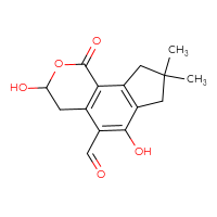 Chemical structure of 3,6-dihydroxy-8,8-dimethyl-1-oxo-1H,3H,4H,7H,8H,9H-indeno[4,5-c]pyran-5-carbaldehyde - CSSB00102634835