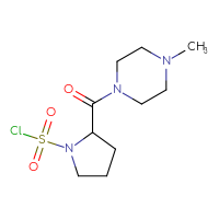 Chemical structure of 2-(4-methylpiperazine-1-carbonyl)pyrrolidine-1-sulfonyl chloride - CSSB21224773809