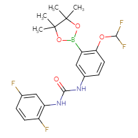 Chemical structure of 3-[4-(difluoromethoxy)-3-(4,4,5,5-tetramethyl-1,3,2-dioxaborolan-2-yl)phenyl]-1-(2,5-difluorophenyl)urea - CSSB21332130308
