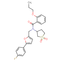 Chemical structure of N-(1,1-dioxo-1λ⁶-thiolan-3-yl)-N-{[5-(4-fluorophenyl)furan-2-yl]methyl}-2-propoxybenzamide - CSSB00121607086
