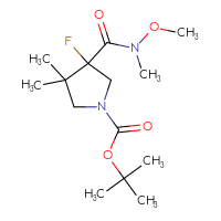 Chemical structure of tert-butyl 3-fluoro-3-[methoxy(methyl)carbamoyl]-4,4-dimethylpyrrolidine-1-carboxylate - CSSB02729567055