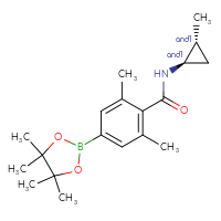 Chemical structure of rac-2,6-dimethyl-N-[(1R,2R)-2-methylcyclopropyl]-4-(4,4,5,5-tetramethyl-1,3,2-dioxaborolan-2-yl)benzamide - CSSB21332847212
