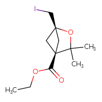 Chemical structure of ethyl (1r,4r)-1-(iodomethyl)-3,3-dimethyl-2-oxabicyclo[2.1.1]hexane-4-carboxylate - CSSB06617201009