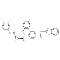 Chemical structure of (2S,3S)-N2-{4-[(1,3-benzothiazol-2-yl)carbamoyl]phenyl}-N3-(3,4-dichlorophenyl)-N2-[(4-fluorophenyl)methyl]oxirane-2,3-dicarboxamide - CSSB02125556301