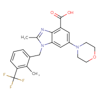 Chemical structure of 2-methyl-1-{[2-methyl-3-(trifluoromethyl)phenyl]methyl}-6-(morpholin-4-yl)-1H-1,3-benzodiazole-4-carboxylic acid - CSSB00015189107