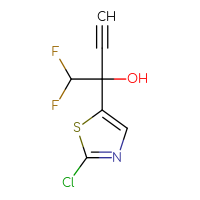 Chemical structure of 2-(2-chloro-1,3-thiazol-5-yl)-1,1-difluorobut-3-yn-2-ol - CSSB20843570849