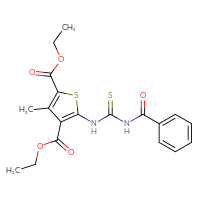 Chemical structure of 2,4-diethyl 3-methyl-5-{[(phenylformamido)methanethioyl]amino}thiophene-2,4-dicarboxylate - CSSB00132970564