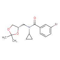 Chemical structure of 3-bromo-N-cyclopropyl-N-{[(4S)-2,2-dimethyl-1,3-dioxolan-4-yl]methyl}benzamide - CSSB15356645096