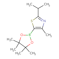 Chemical structure of 4-methyl-2-(propan-2-yl)-5-(4,4,5,5-tetramethyl-1,3,2-dioxaborolan-2-yl)-1,3-thiazole - CSSB00010161229
