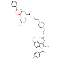 Chemical structure of 3-{4-[2-({2-[1-(4-chlorobenzoyl)-5-methoxy-2-methyl-1H-indol-3-yl]acetyl}oxy)ethyl]piperazin-1-yl}propyl 4-(dipropylcarbamoyl)-4-(phenylformamido)butanoate - CSSB02125554048