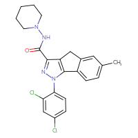 Chemical structure of 1-(2,4-dichlorophenyl)-6-methyl-N-(piperidin-1-yl)-1H,4H-indeno[1,2-c]pyrazole-3-carboxamide - CSSB00020615384