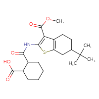 Chemical structure of 2-{[6-tert-butyl-3-(methoxycarbonyl)-4,5,6,7-tetrahydro-1-benzothiophen-2-yl]carbamoyl}cyclohexane-1-carboxylic acid - CSSB00121676735