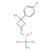 Chemical structure of (R)-N-[3-(4-bromophenyl)-3-methylcyclobutylidene]-2-methylpropane-2-sulfinamide - CSSB21331813664